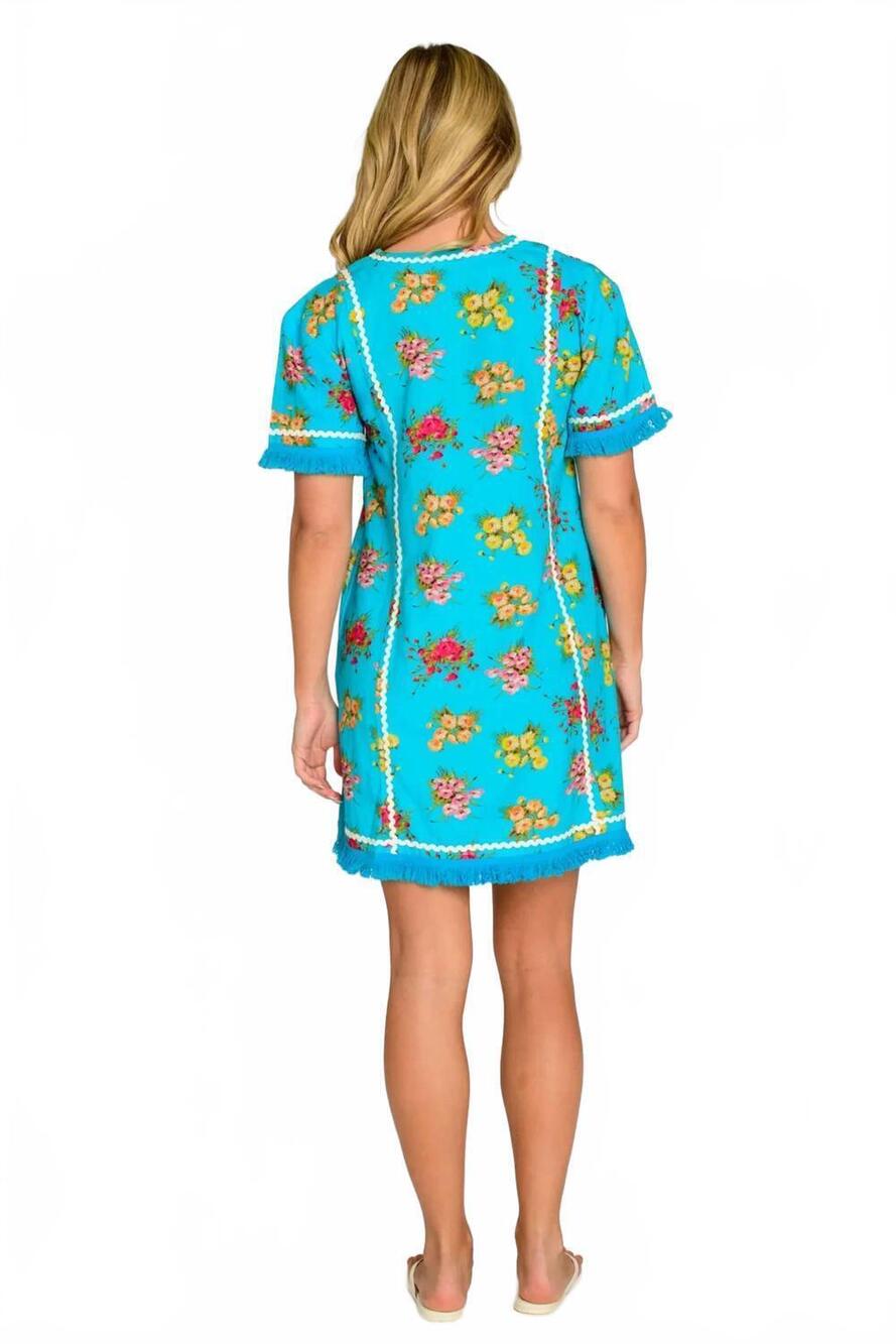 NEW ELIZABETH JAMES THE LABEL romy beach mini dress in boquet toss aqua - Picture 2 of 2